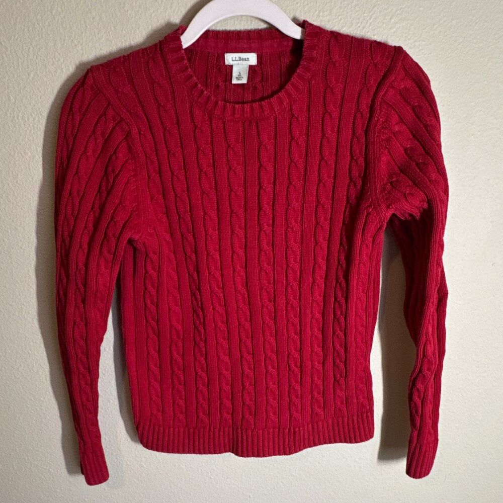 L.L.Bean Women’s Red Cotton Cable Knit Crew Neck Pullover Sweater Size S